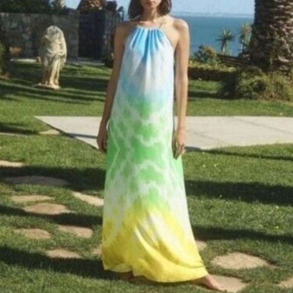 Amanda Uprichard | Julie Rainbow Tie Dye Pocket Sleeveless Halter Maxi Dress S - Picture 1 of 17